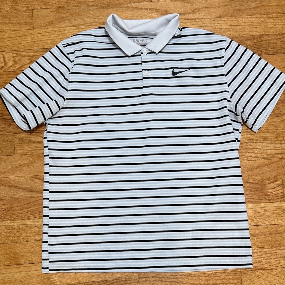 Nike Men's Polo Shirt with Black and White Stripes